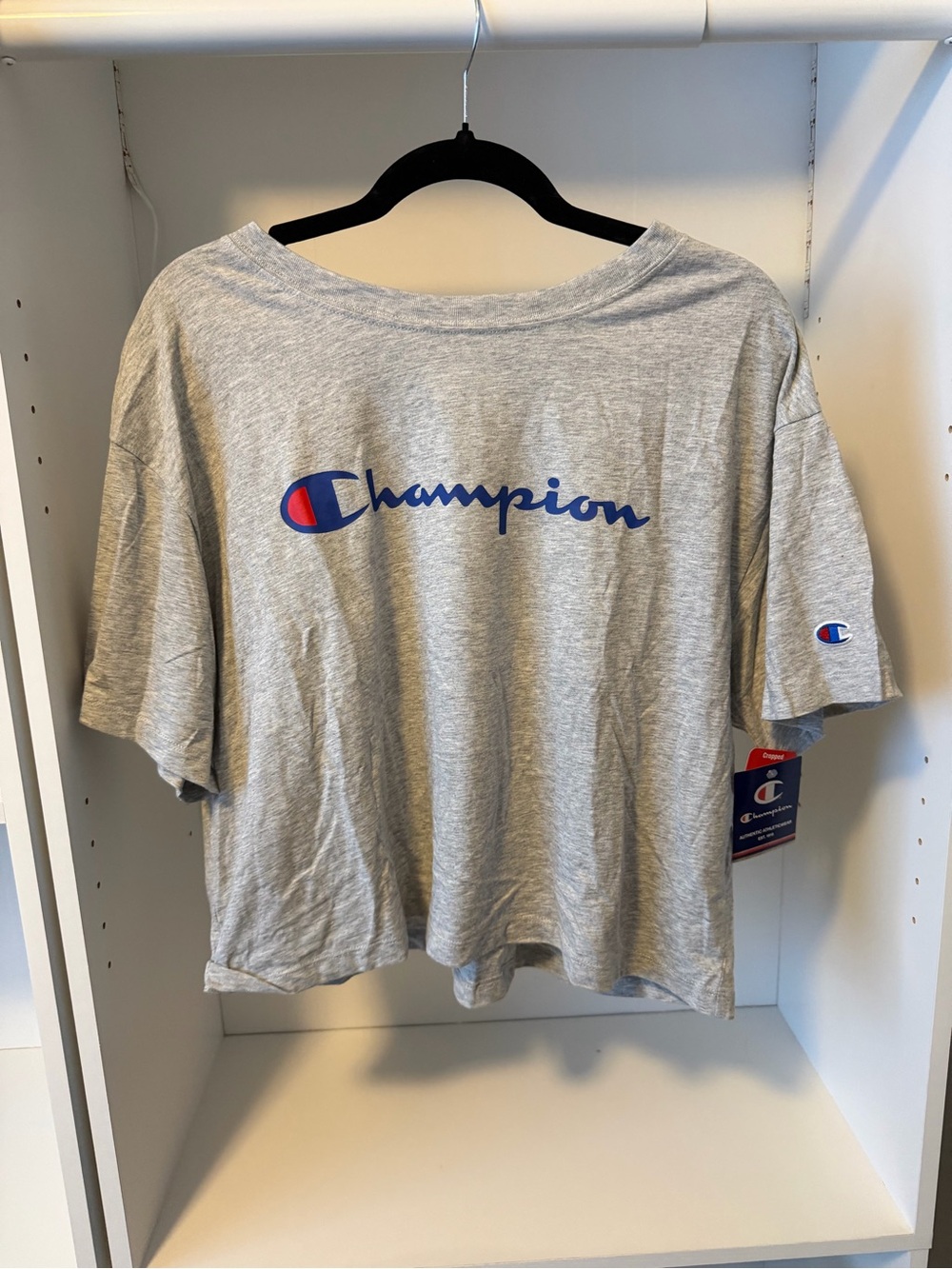 Champion Gray Cropped Logo T-Shirt Size L NWT